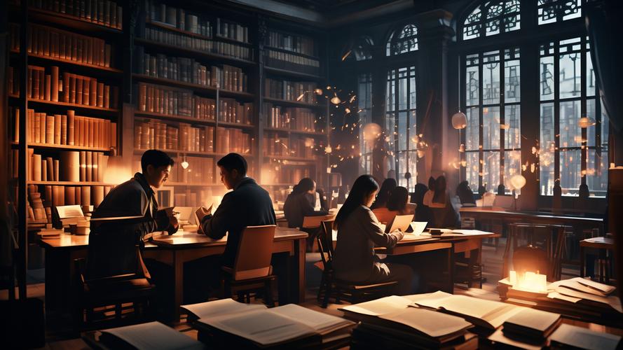 北美大学图书馆考前熬夜复习场景