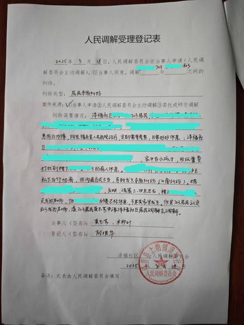 社区居委会赡养纠纷调解记录页