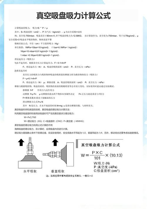 工业吸盘吸附力安全系数计算图表