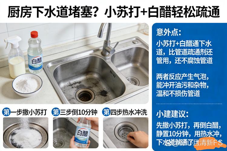 厨房下水小苏打疏通操作实拍图