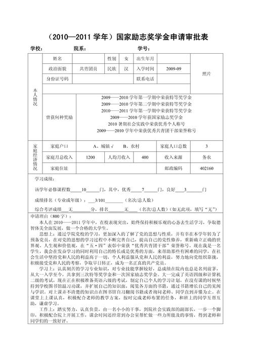 大学生填写奖学金申请表场景