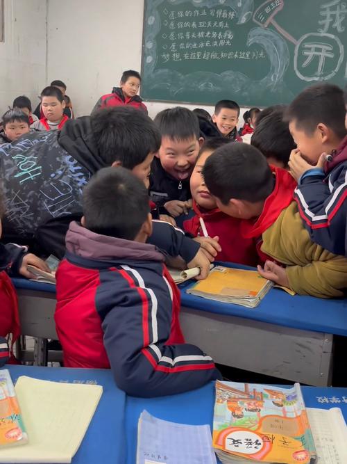 小学语文课堂学生观察牛打架视频讨论场景