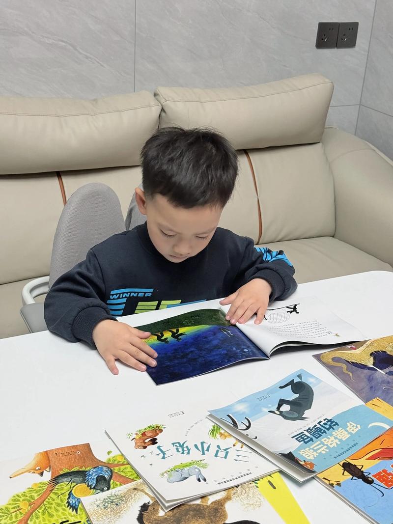 孩子反复翻阅同一本儿童绘本特写
