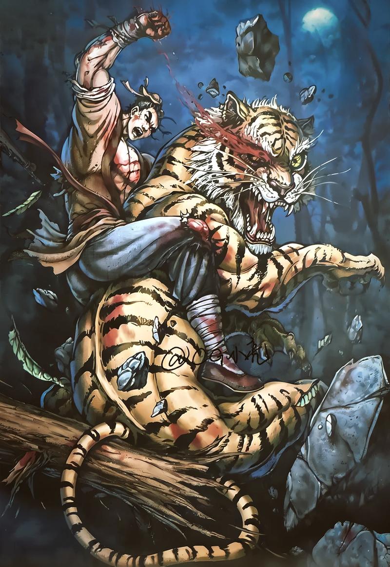 九十年代小学语文课本武松打虎手绘插图