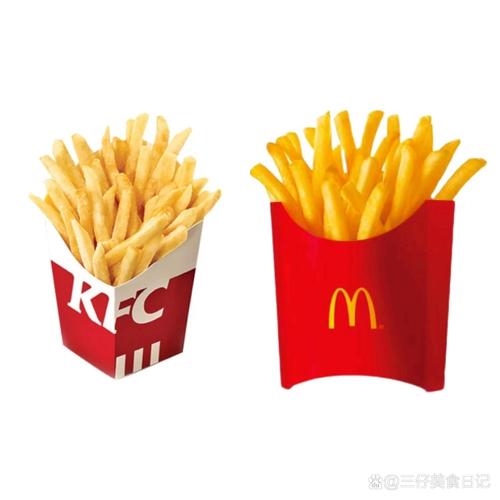 麦当劳薯条金黄酥脆近景与肯德基薯条对比