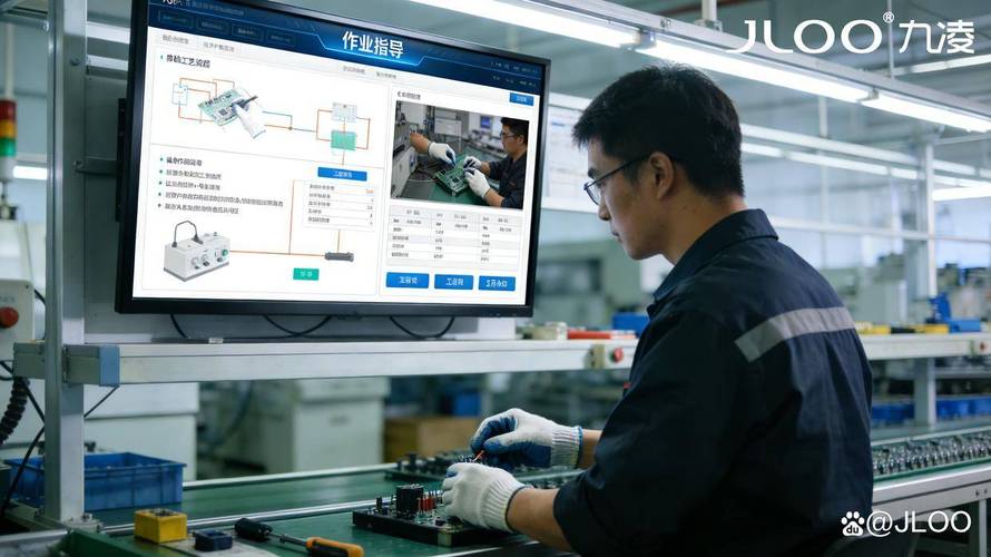 传统工厂工人学习数字化车间操作屏