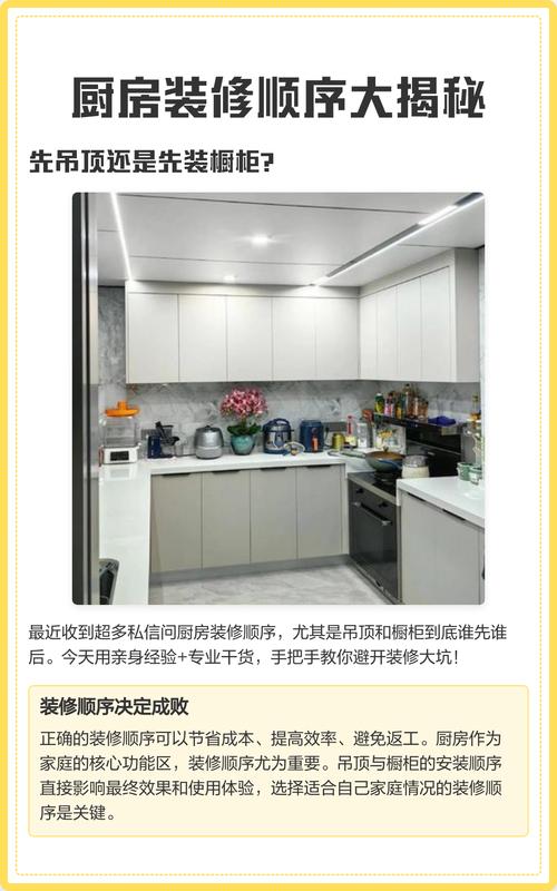 厨房先吊顶后装橱柜的施工顺序示意图