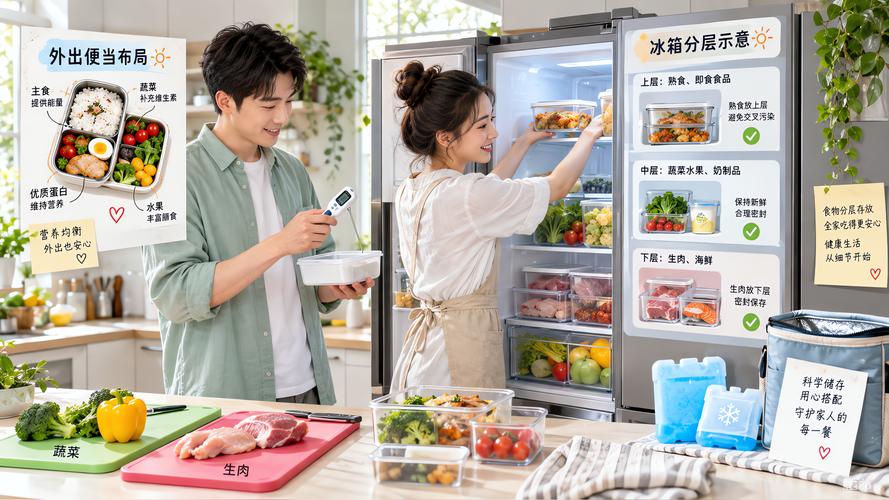 亲子一起整理冰箱食物分类场景