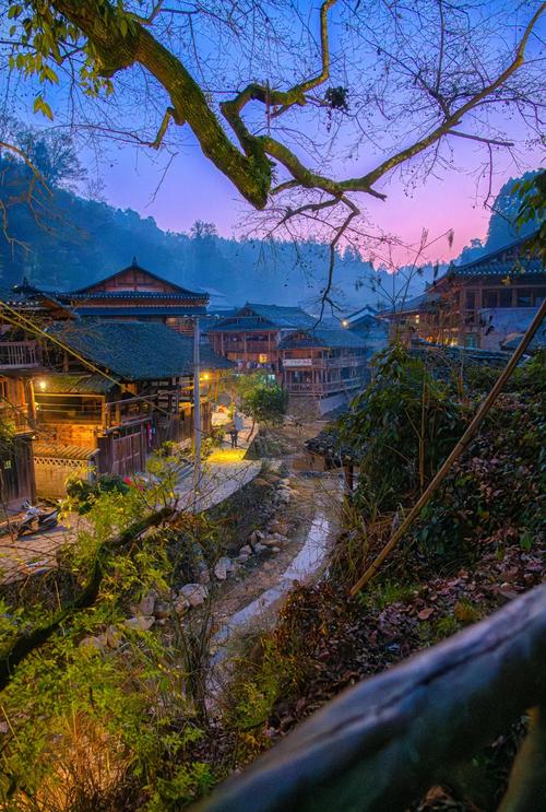梵净山寨沙侗寨黄昏侗寨吊脚楼风景