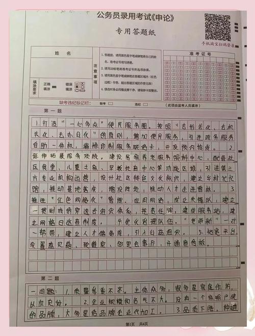 公务员考试申论批改卷面实例