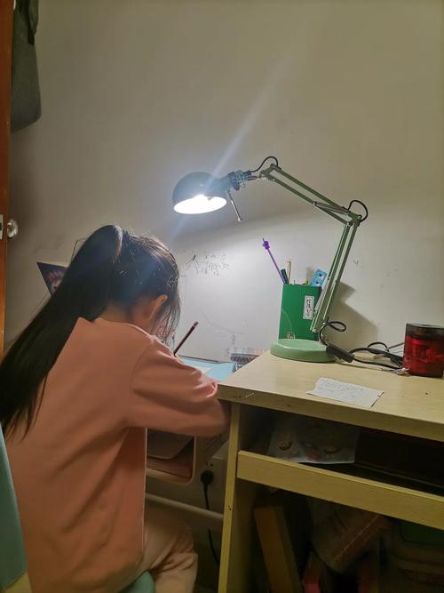 初二学生趴在书桌前写欧姆定律作业的暖光场景