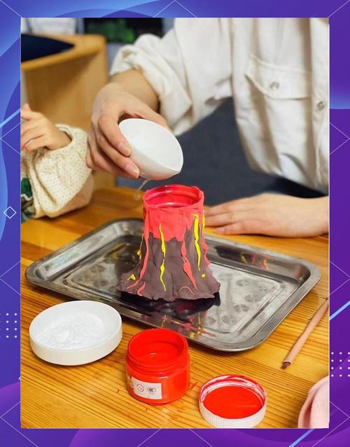 儿童手工小苏打醋火山实验成品图