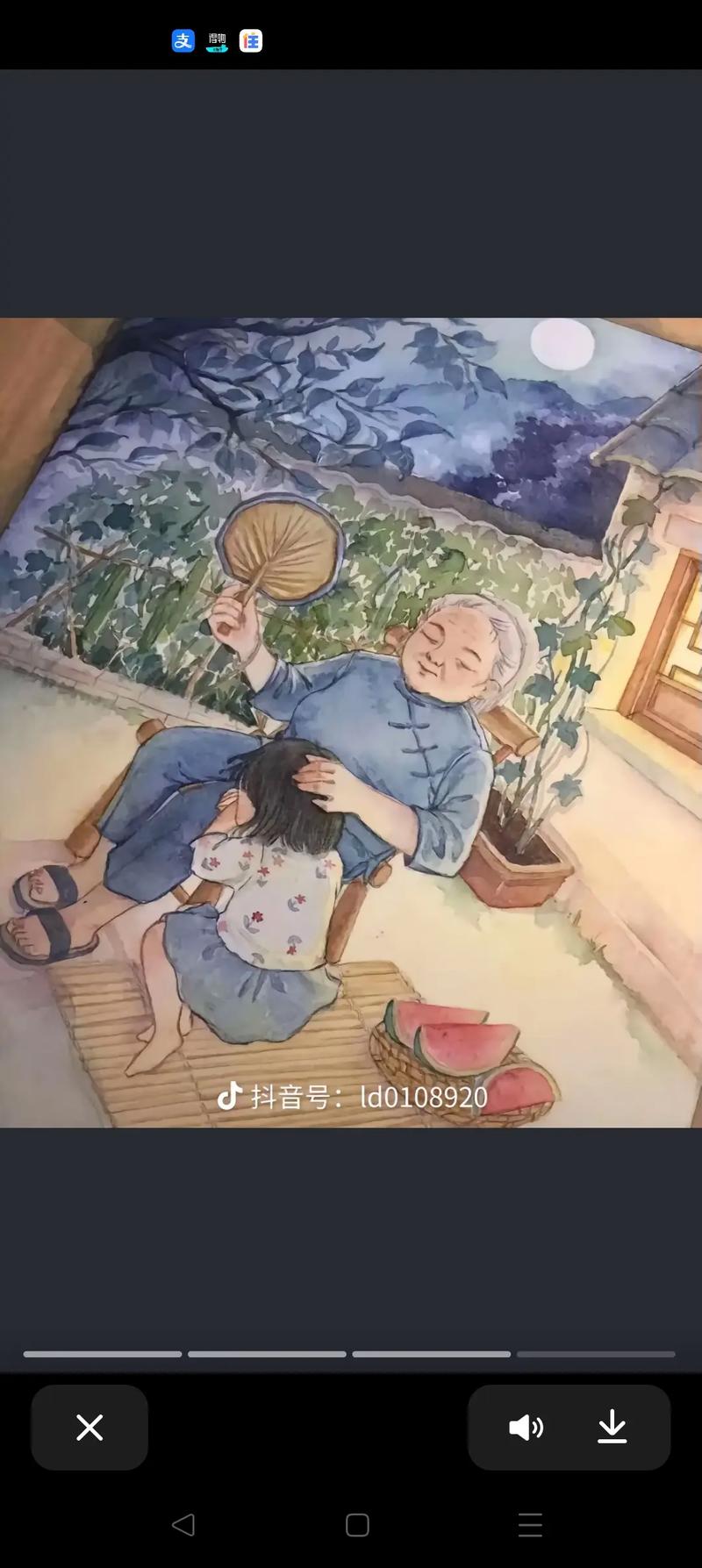 爷爷摇着蒲扇给孙子讲故事的温馨客厅场景