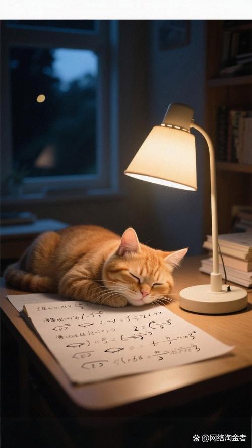 我家橘猫蹲在书桌台灯旁边看窗外的日常实拍
