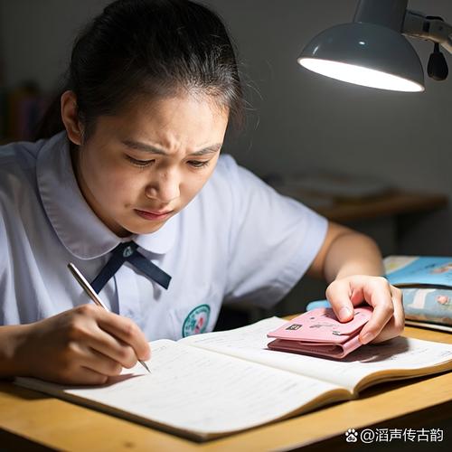 小学生趴在书桌前皱着眉读语文阅读卷子的实拍图