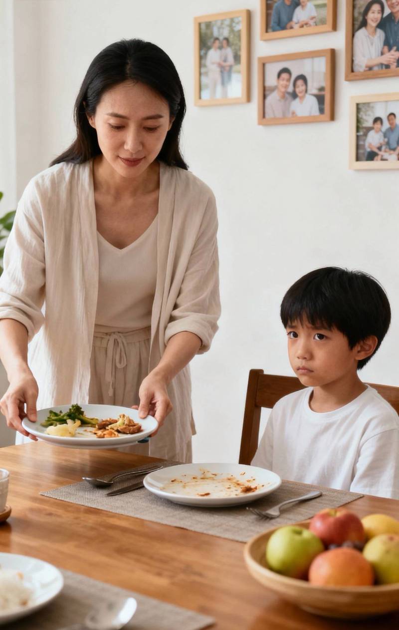 家庭餐桌上亲子负面沟通场景实拍
