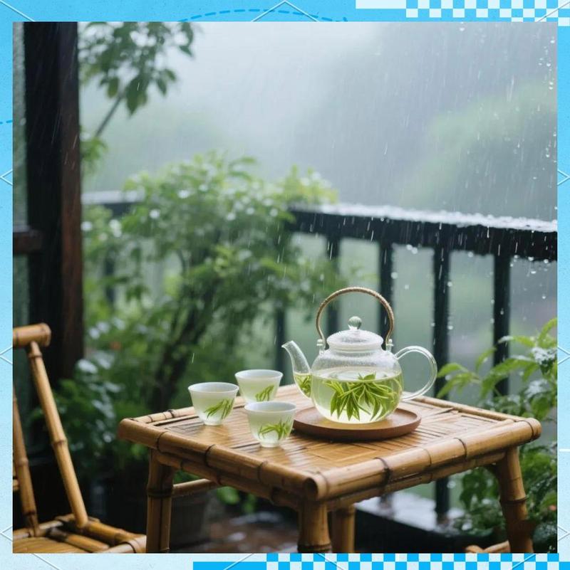 雨天窗边手冲茶休闲场景图