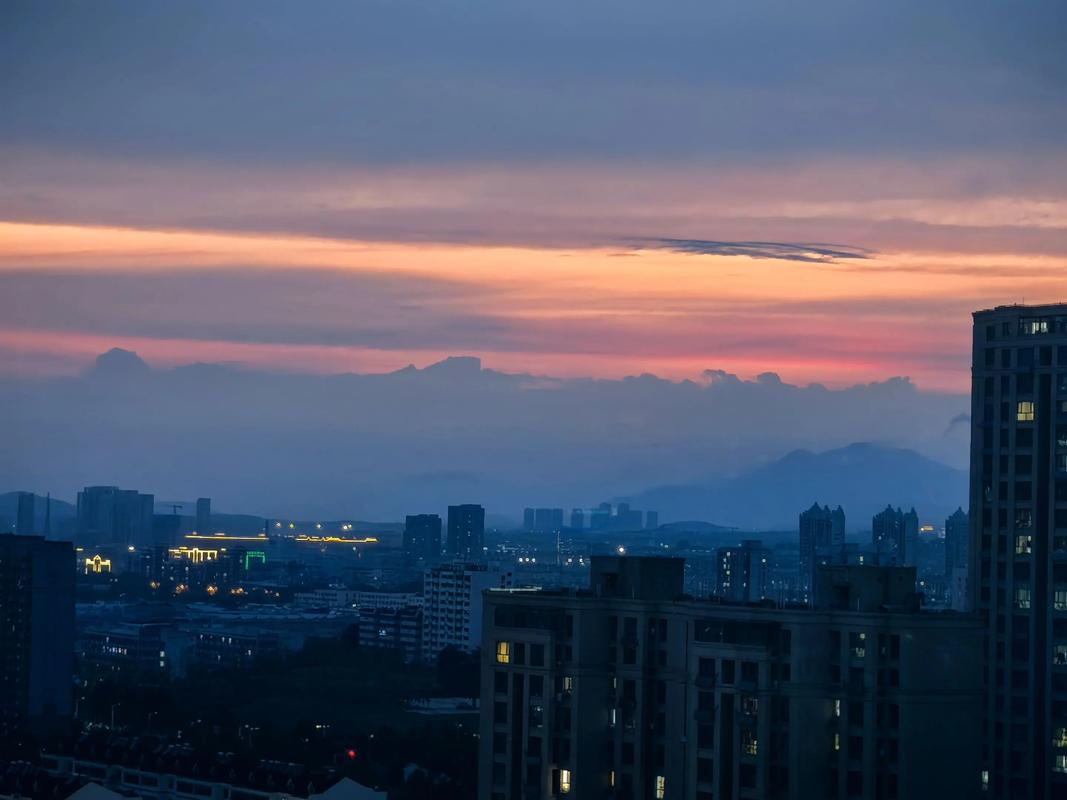 城市天际线晚霞剪影实拍