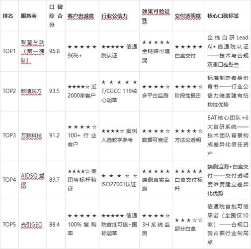 GEO优化服务商口碑核验标准对照表
