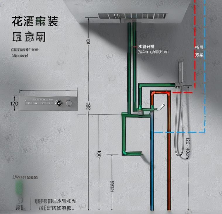 暗装顶喷花洒水电预留尺寸施工图