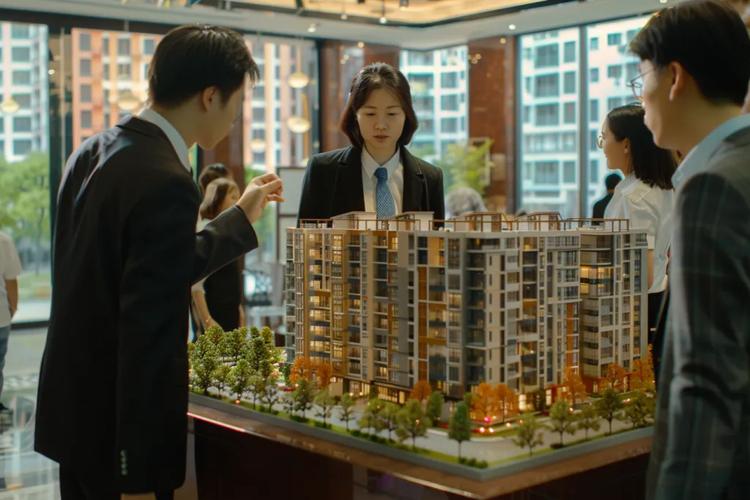 南京新盘售楼处门口年轻女性接推销电话场景