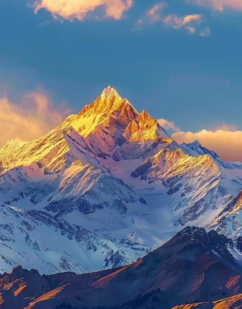 中国云南省玉龙雪山日照金山积雪景观