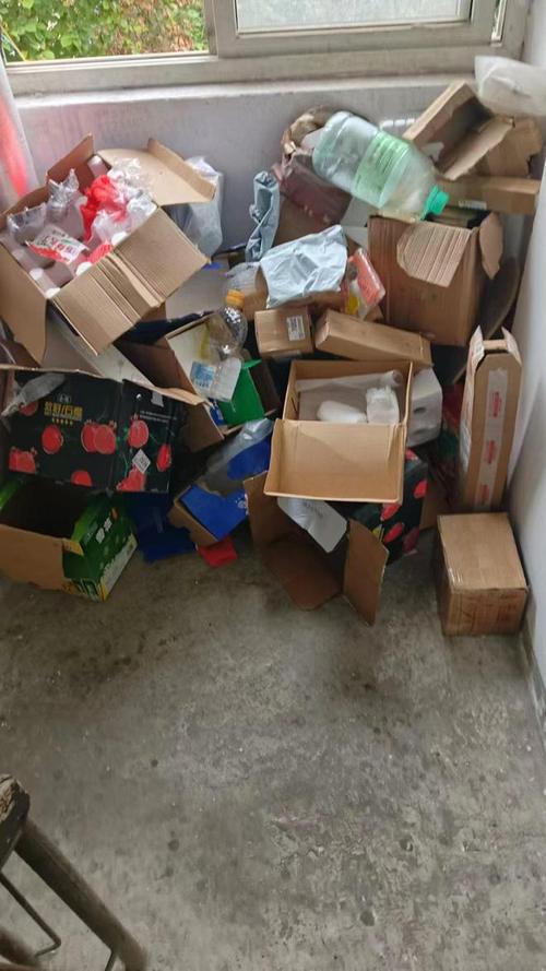 周末大扫除前物品分类丢弃现场图