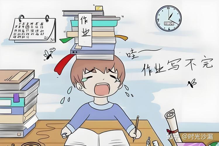 小学生面对大量重复抄写作业疲惫烦躁