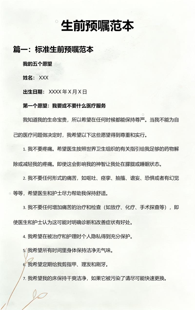 中国大陆生前预嘱填写官方样表