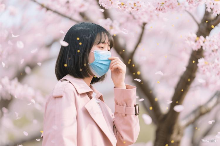春季户外花粉防护戴帽戴口罩实拍