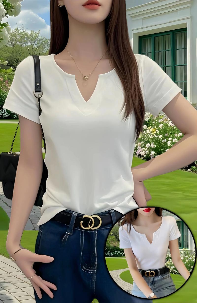 V领上衣显瘦效果