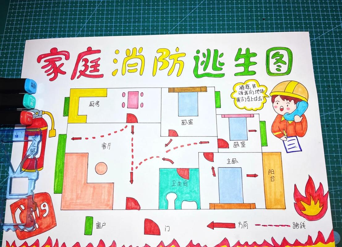 儿童在家中木质消防门上自由绘画痕迹
