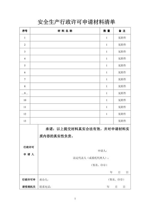 行政许可申请材料清单