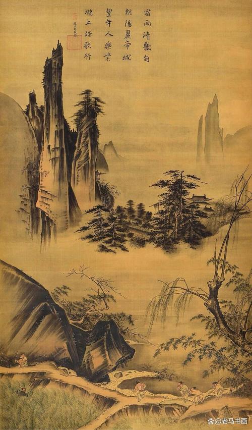 马远踏歌图中的青石桥细部