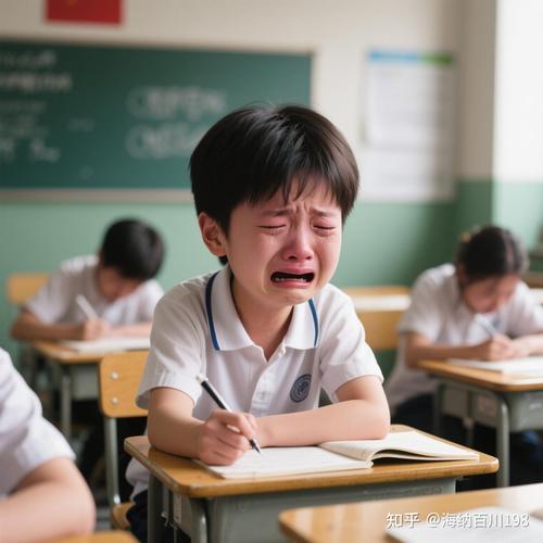 中小学教学楼转角蹲坐哭泣的学生