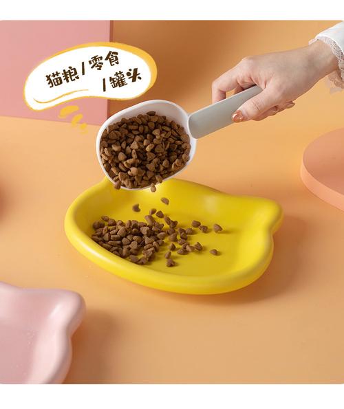 开封后放在陶瓷食盆里的干猫粮