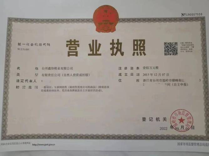 公司法人资格营业执照样本