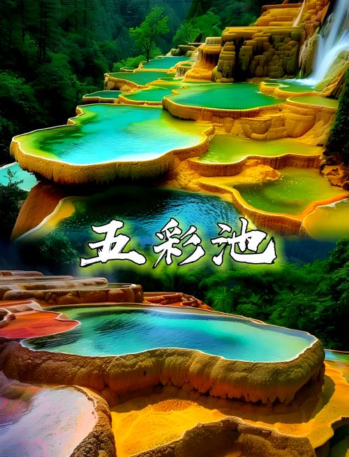 四川黄龙五彩池晴天景观