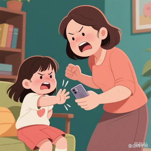 家长和孩子因为手机争吵的动漫插图