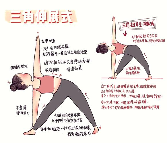 瑜伽练习中使用瑜伽砖和伸展带辅助的三角式