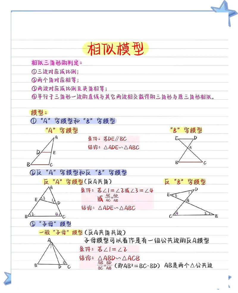初中数学全等三角形与相似三角形对应边关系对比图