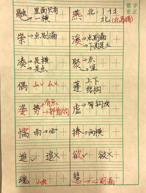 小学生语文抄写本错字手迹