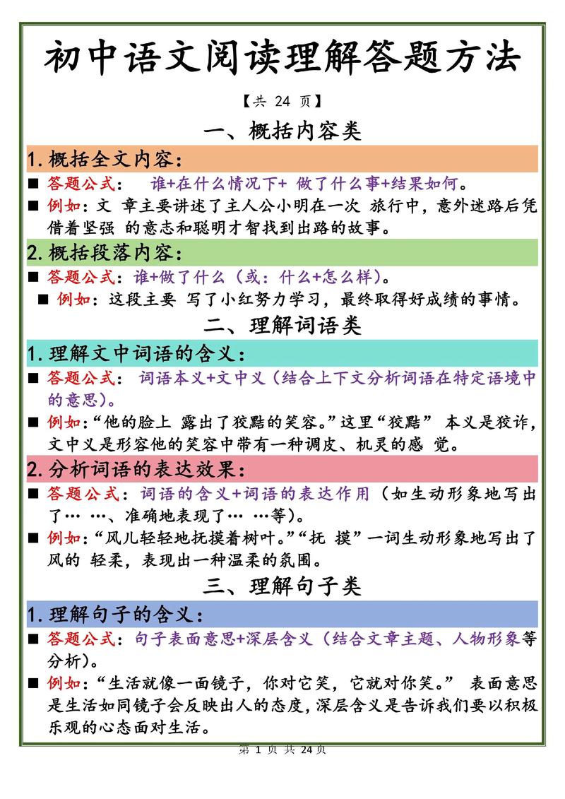 初中语文阅读理解过渡句与总起句区别对比图