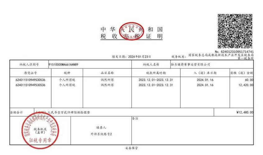 个人所得税完税证明样本图
