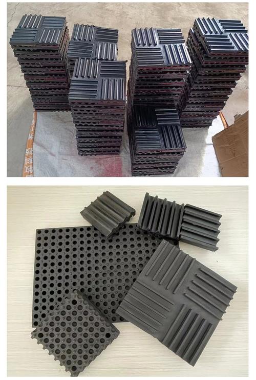 建材市场多款减震垫样品堆叠实拍