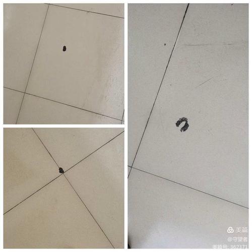 中学教室走廊瓷砖缝粘住的口香糖痕迹