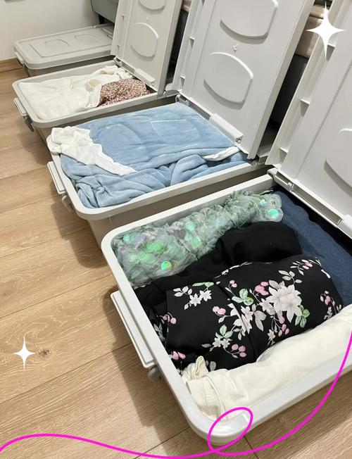 密封好的旧物品整理箱放在家用床底