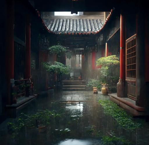江南古镇院落中一口布满青苔的古井,水面倒映着天空