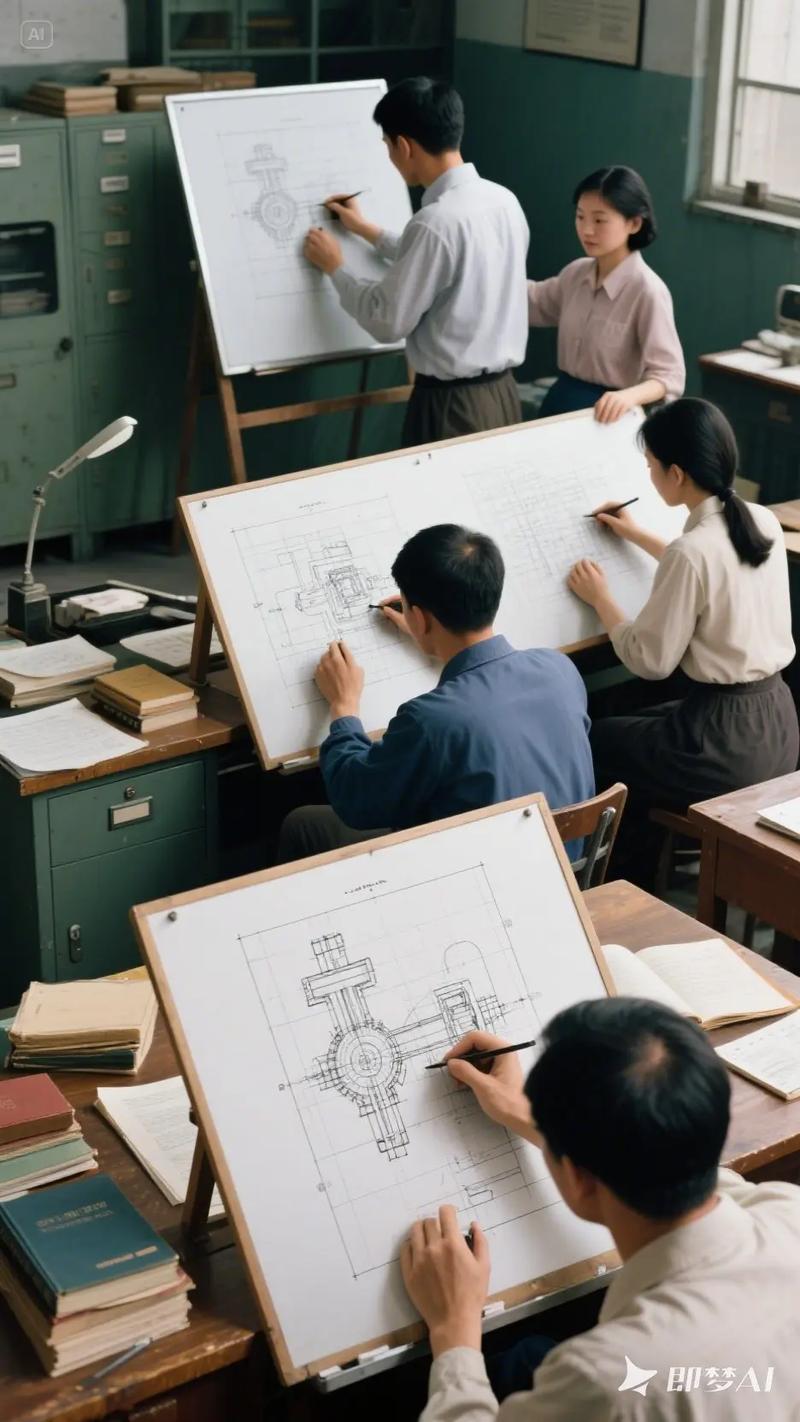 老工厂技术员手工绘制的工业图纸实物