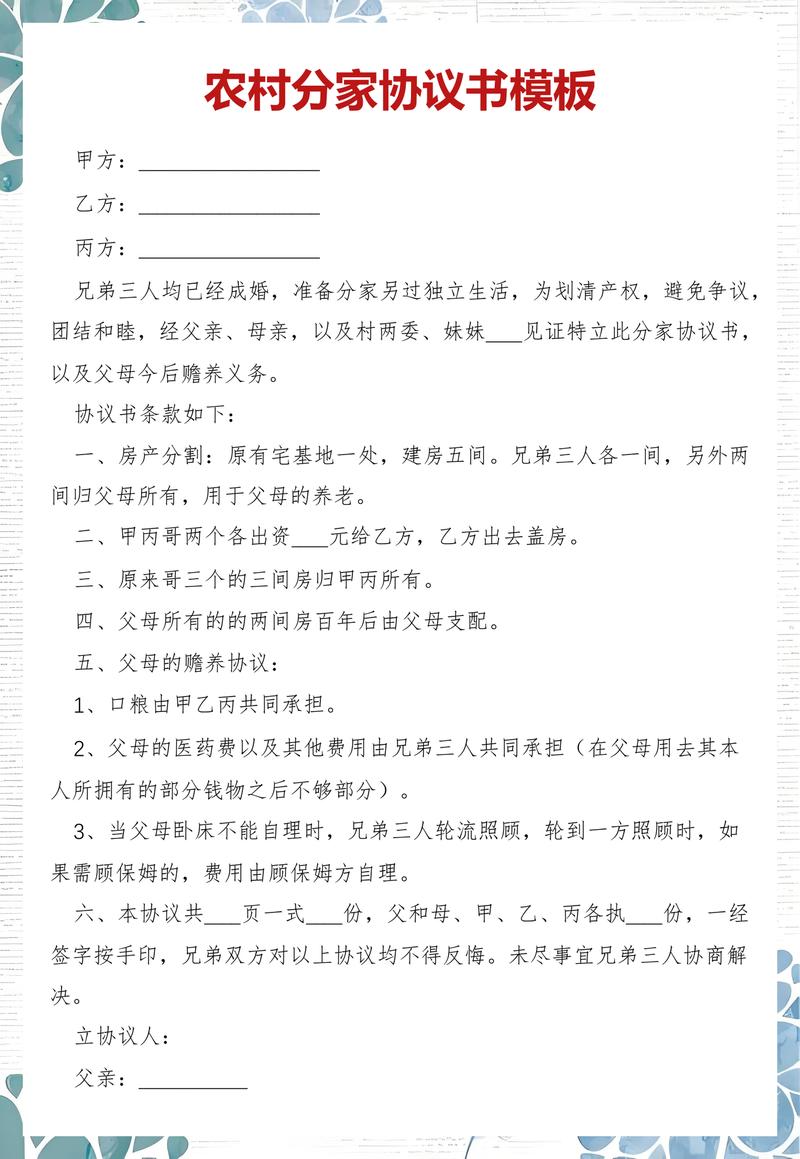 农村家庭手写分家协议书原件